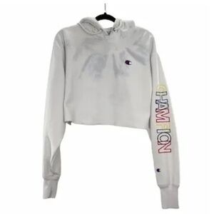 Champion‎ Women's White Y2K Vintage Cropped Reverse Weave Hoodie Size M